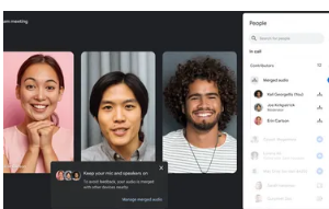 googlemeet的自适应音频可连接多台笔记本电脑的麦克风以获得更清晰的音频
